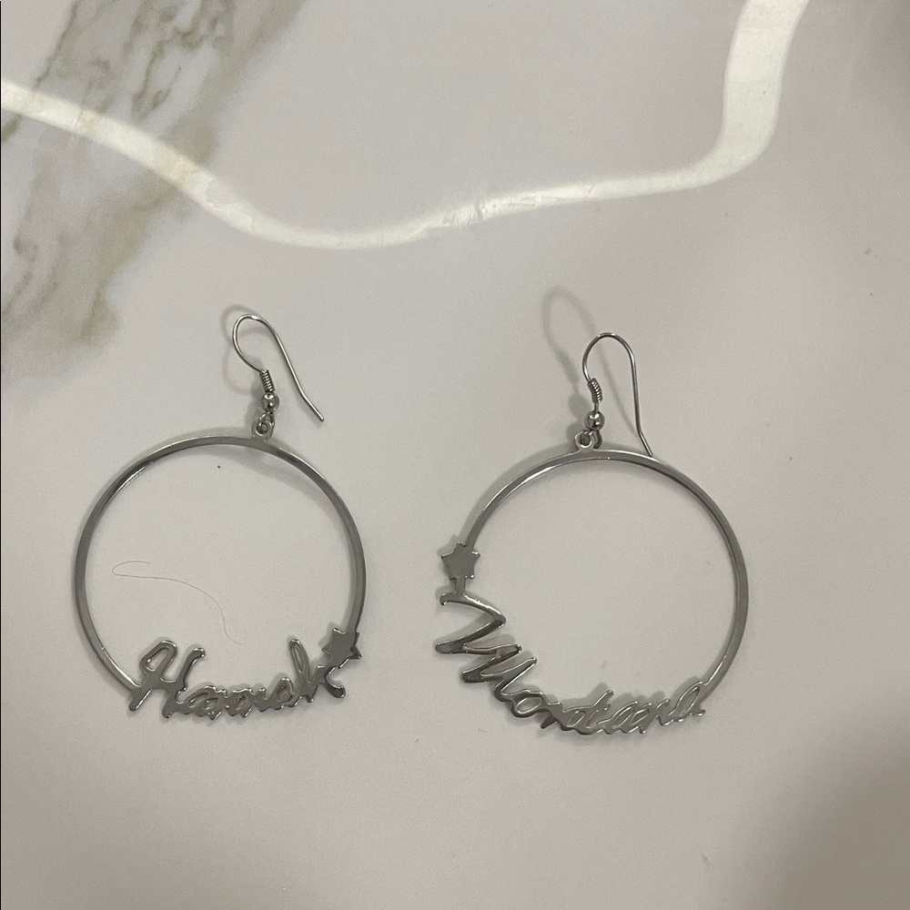 Disney Silver Hoop Name Earrings with Star Accents